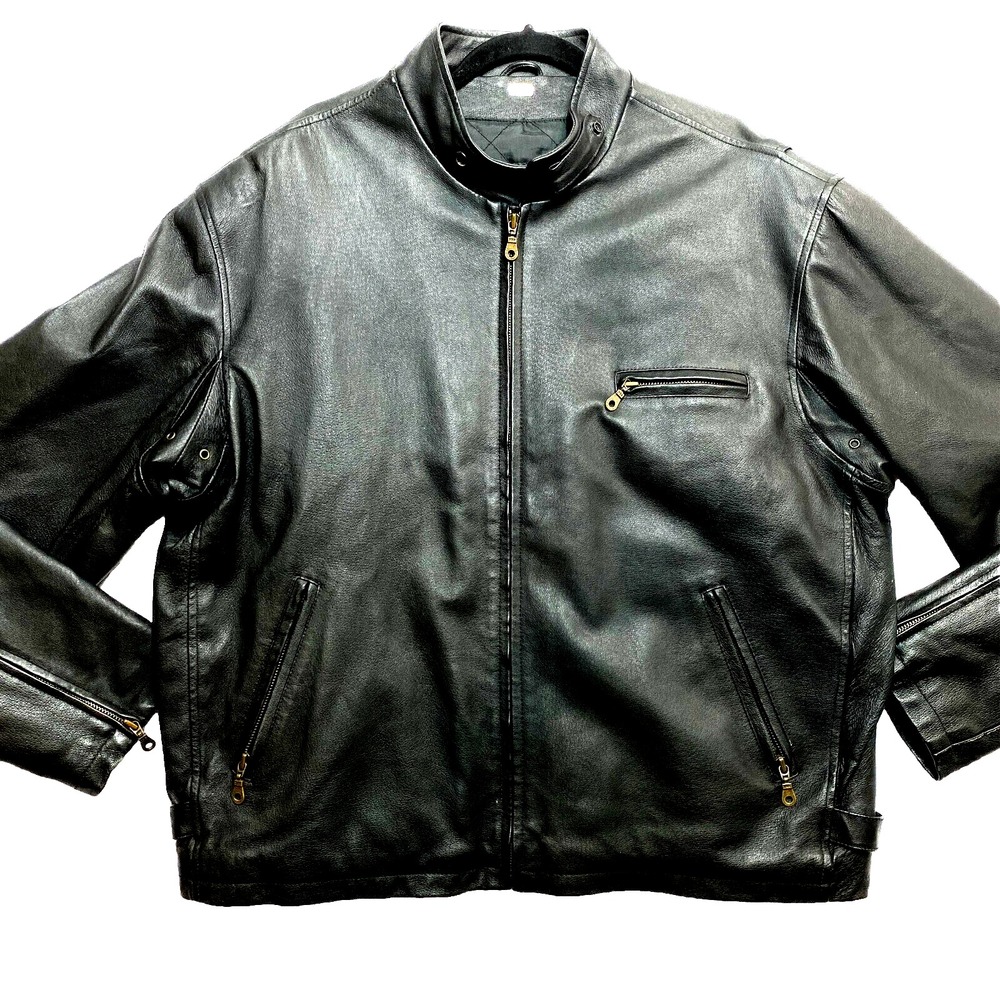 VINTAGE Airborne Jacket Mens XL Black Moto Bomber Distressed Leather